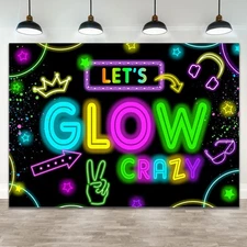 Neon Glow Party Decorations Supplies Backdrop 7x5ft Glow in The Dark Let’s