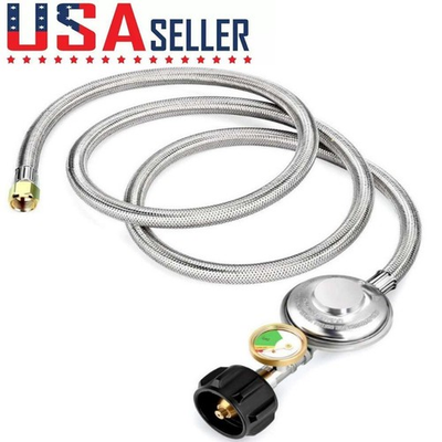 #ad #ad 5FT BBQ Grill Low Pressure Propane Regulator Hose w Gauge for Gas Pit Stove $20.57