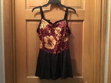 Vintage Maxine of Hollywood One Piece Swim Bathing Suit 16 Black floral USA