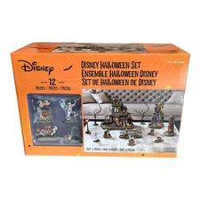 Disney Halloween Set Village Haunted House 12 Piece Ensemble Mickey Goofy New