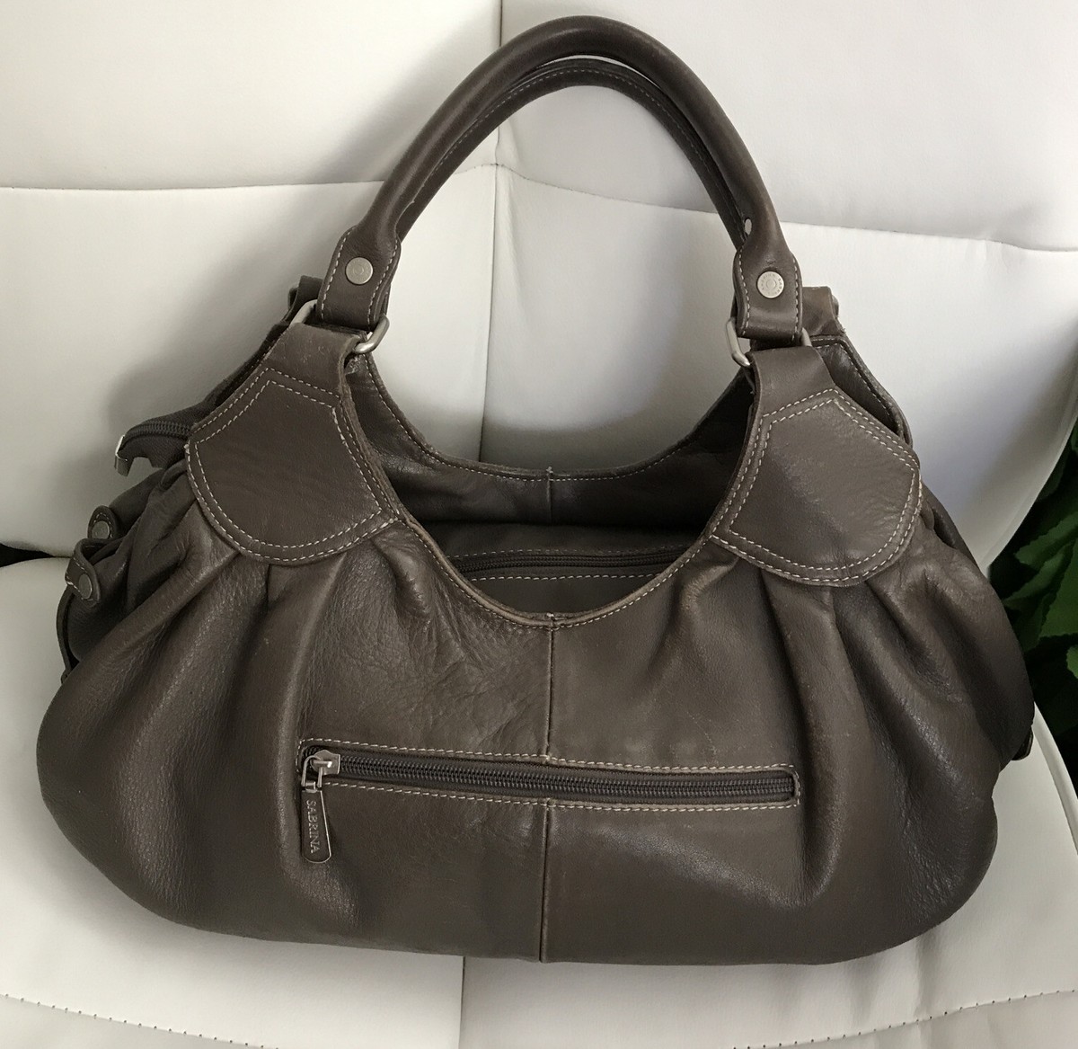 SABRINA CUIR VERITABLE FRANCE LEATHER TAUPE SLOUCH SATCHEL