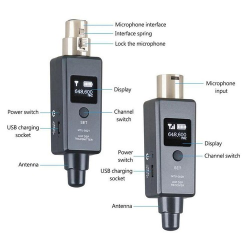 Microphone Wireless Transmitter Receiver Rechargeable Adapter for Speaker - Picture 11 of 12
