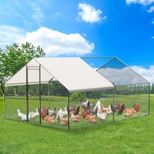 Large Metal Chicken Coop, Outdoor Chicken Run Pen ,Walk-in Poultry Cage w/Cover