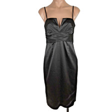 WHBM Cocktail Dress sz 4 Black Satin Sleeveless Formal White House Black Market