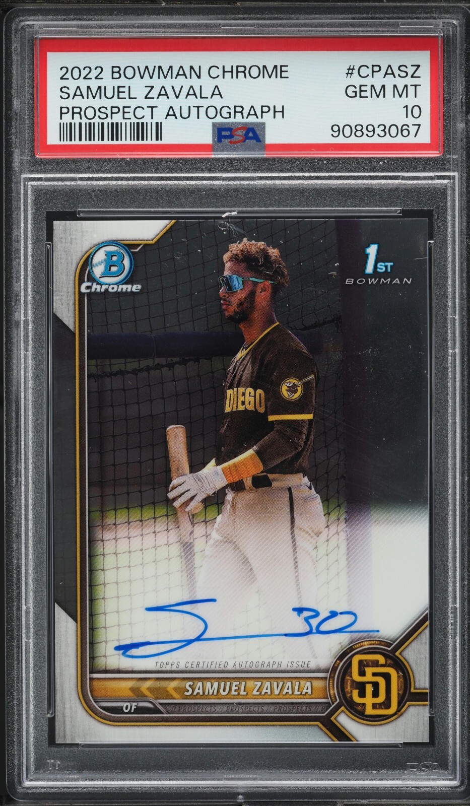 2022 Bowman Chrome Prospect Samuel Zavala ROOKIE AUTO #CPA-SZ PSA 10 GEM MINT