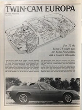 EEEEE12 VINTAGE Original Article Twin Cam Europa Lotus GT January 1972 2 page