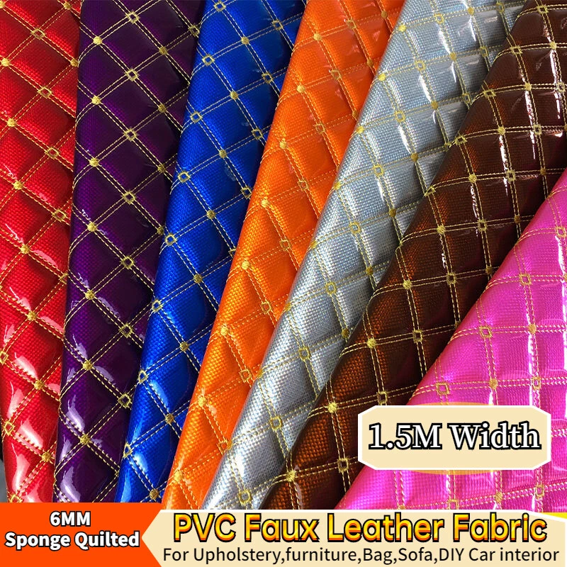 Laser PVC Faux Leather Fabric Sponge QuiltedEmbroidery Material for Upholstery - Image 2 of 4
