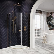 Hinged Door Brushed Brass Minimalist Quadrant Shower Door Enclosure 1900mm 6mm