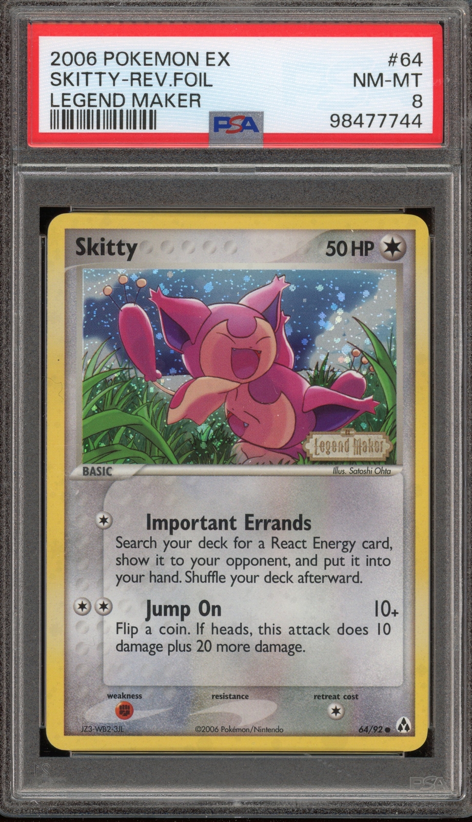 Pokemon Skitty EX Legend Maker Reverse Holo #64 PSA 8