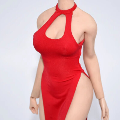 Black Silk Cheongsam Dress Clothes for 12'' Female Figure Accessories 1:6 Scale