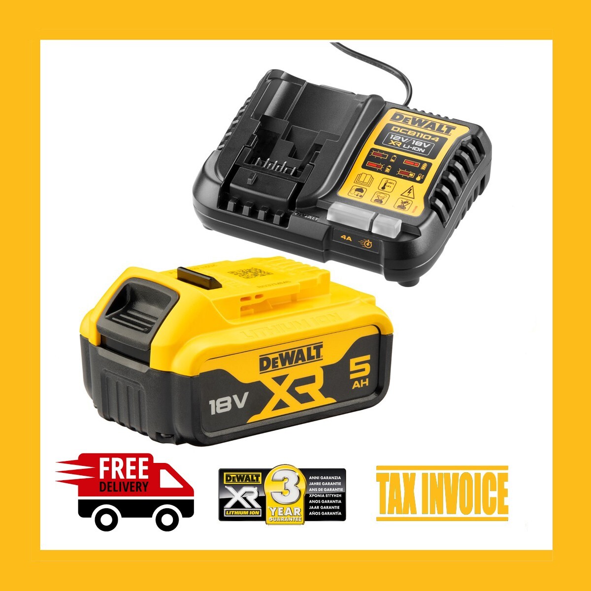 DEWALT DCB184 5.0ah 18v XR Lithium Ion Battery + DCB1104 Charger DEWALT DCB184 5.0ah 18v XR Lithium Ion Battery + DCB1104 Charger