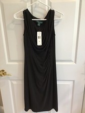 RALPH LAUREN NWT Essentials Black Ruched Sheath Cocktail Dress 10 Ret.$130