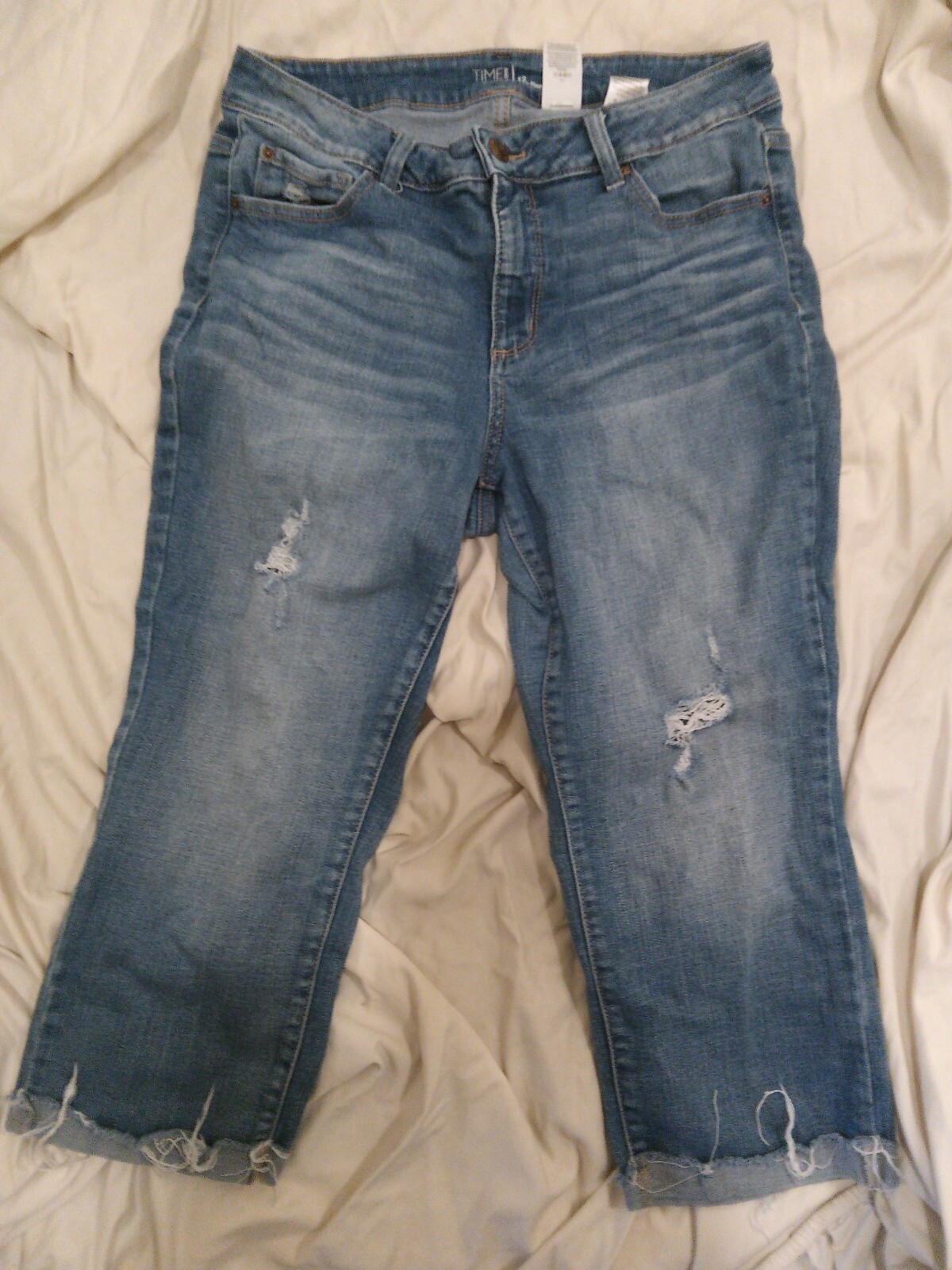 Time and Tru Womens Mid Rise Light Wash Cropped Boyfriend Jeans Size 12