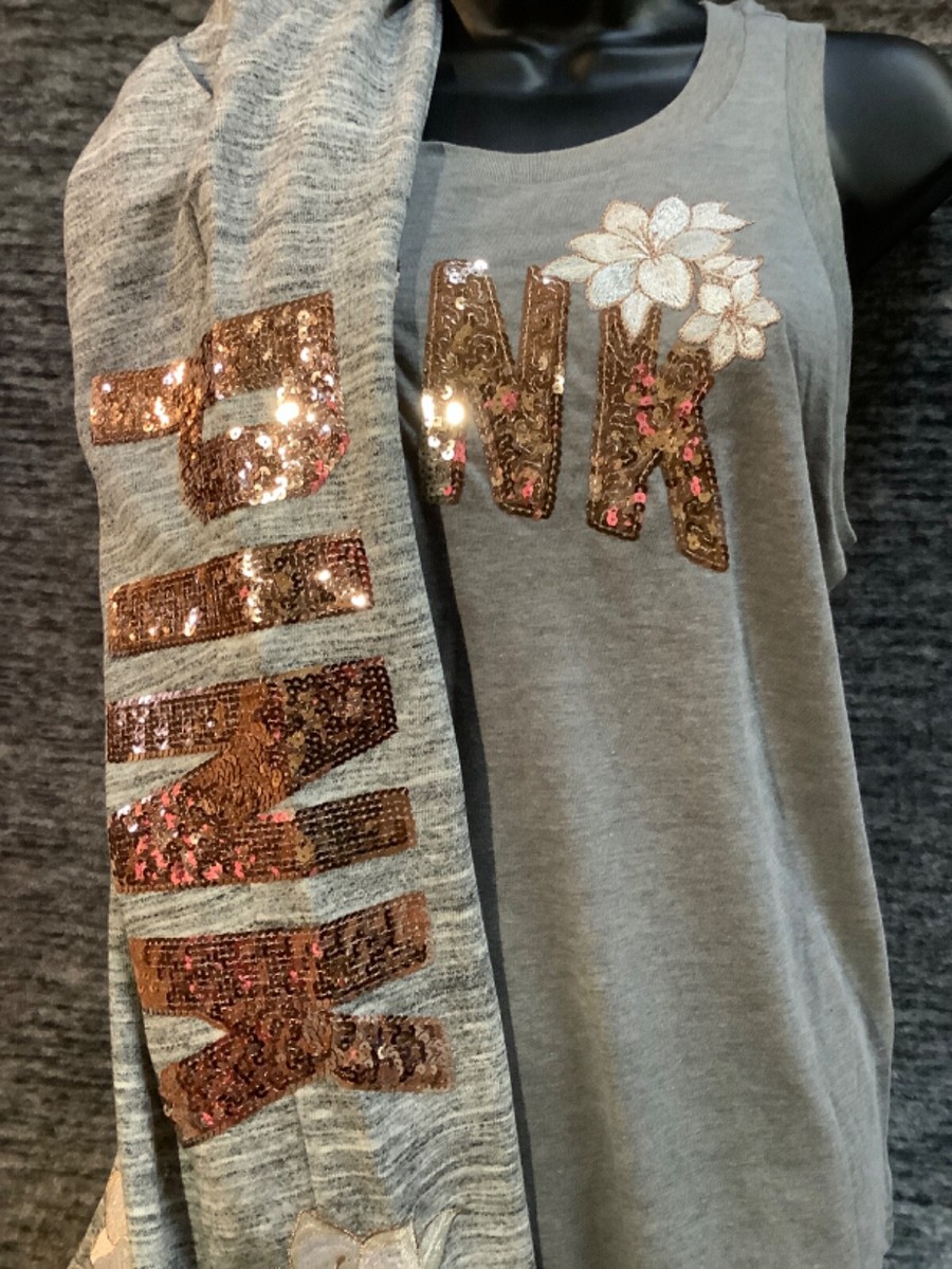 Victoria's Secret Pink Bling Floral Tank Top + Pants Set Hibiscus