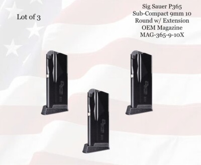 LOT of (3) Sig OEM P365 Sub-Comp. 9mm 10rd w/Finger Rest Magazine #MAG-365-9-10X
