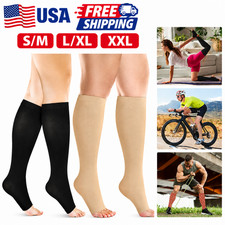 20-30 mmHg Medical Compression Socks for Women Men Knee High Open Toe Stockings
