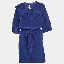 Stella McCartney Blue Silk Ruffled Mini Dress M