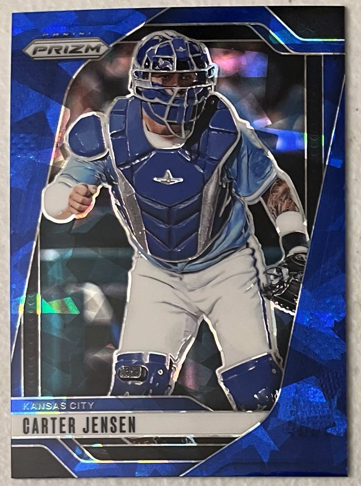 2025 Panini Prizm Blue Cracked Ice Prizm Carter Jensen Kansas City Royals