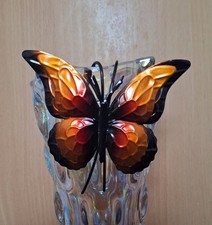 Orange Butterfly Decoration For Plant Pots, Hooks Onto Pot, Metal, 12x9cm