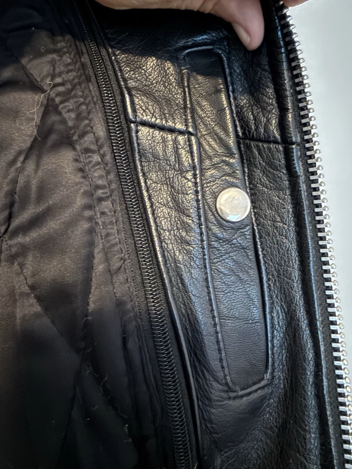 Mustang Leather Motorcycle Leather Jacket Harley Davidson Patches Size 44 - Image 4 of 4