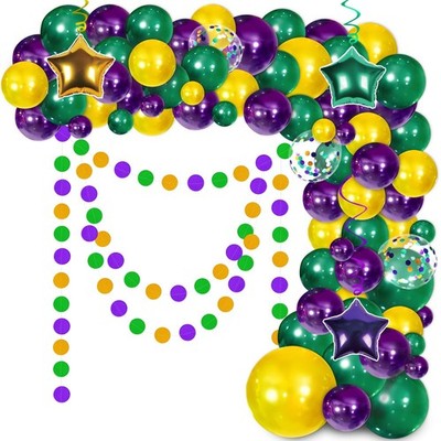 Mardi Gras Decorations Balloons Garland Arch Kit - Purple Green Gold Dot Bann...