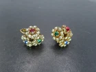 Vtg Miriam Haskell Gold Tone & Multicolor Paste Cluster Clip Earrings, 8.4g