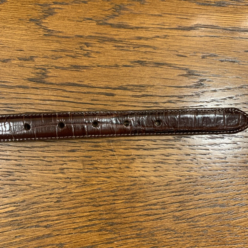 Cinturón XL Coldwater Creek Cuero Marrón Imitación Cocodrilo Plateado Estilo Brighton Hebilla Foto 4 de 4