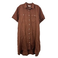 EVERLANE The Daytripper Linen Midi Shirt Dress XL Brown Hi Low Oversized NWT B41