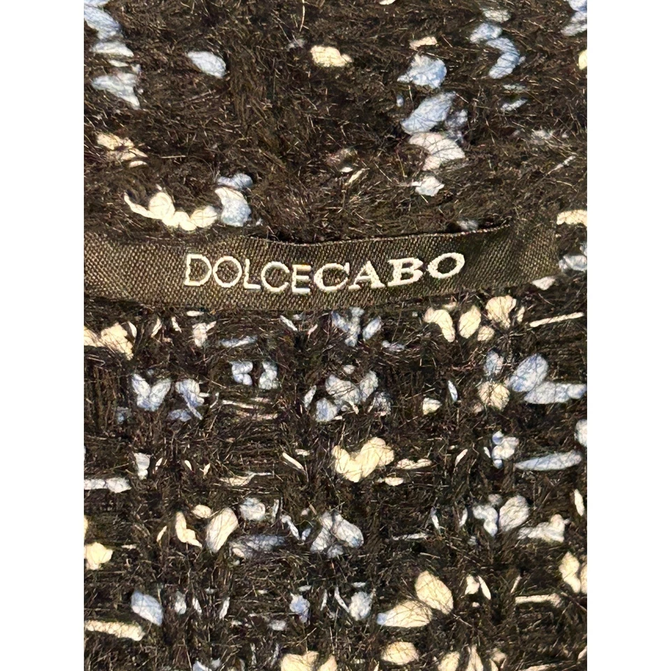 Cárdigan Suéter Abrigo Mujer DOLCE CABO Negro Azul Blanco Texturizado Tejido Flecos Foto 3 de 4