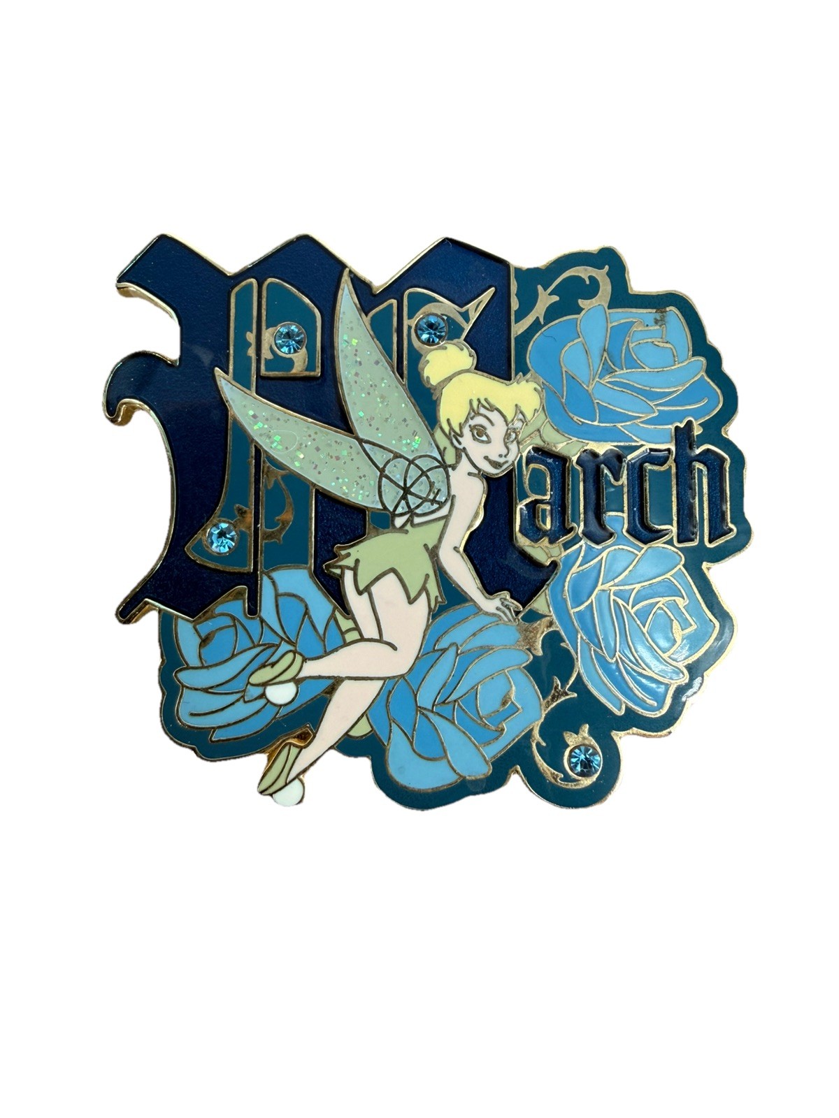 Disney Tinker Bell March Birthstone Pin LE 1000 Peter Pan Blue Flowers 2009 Rare