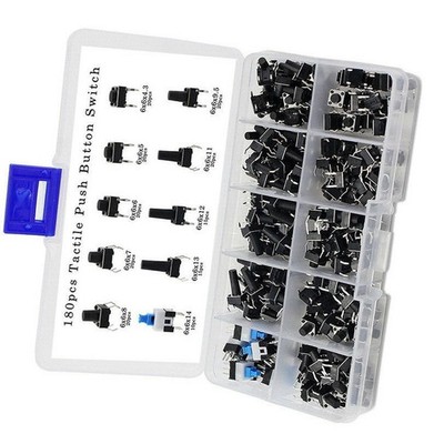 1 Box 180pcs 10 Types 6x6x Tactile Micro Momentary Touch Switch Push Button