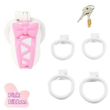 NEW Chastity Cage Pink Ribbon Male Ring Gay Escape Prevention Lock 4 Size Rings