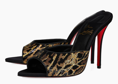 Christian Louboutin ブラック レース ミュール　38 Christian Louboutin Miss Z Mule Ocelot 100 Black Backless Sandal
