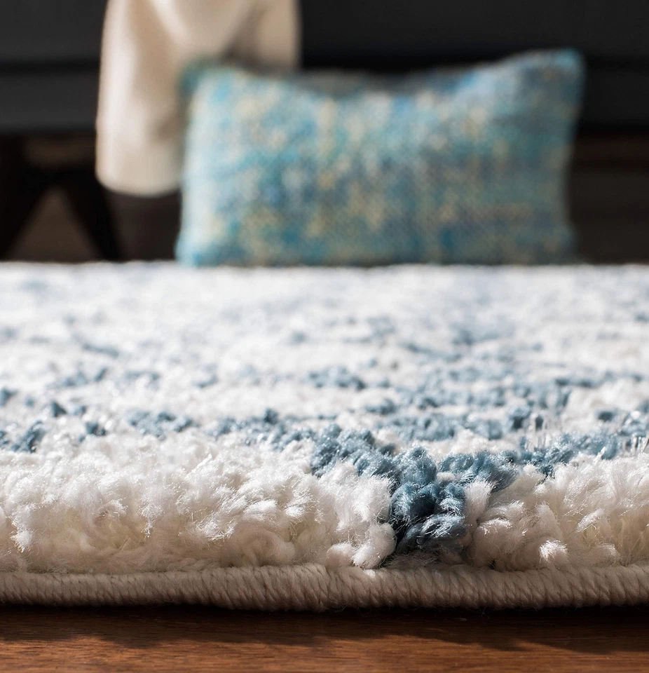 Berber Fringe Shag Collection Runner Rug - 2'2" x 8', Cream & Blue, Moroccan ... - Image 4 of 4