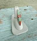 Vintage Navajo Sterling Silver Turquoise Coral Crushed Chip Inlay Ring Size 7