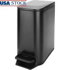 Slim Bathroom Trash Can Step-On Lid Quiet Close Odor Seal Removable Bucket New