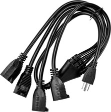 4 Way Power Splitter - 1 to 4 Cable Strip with 3 Pronged Outlet and 3 Foot Y...