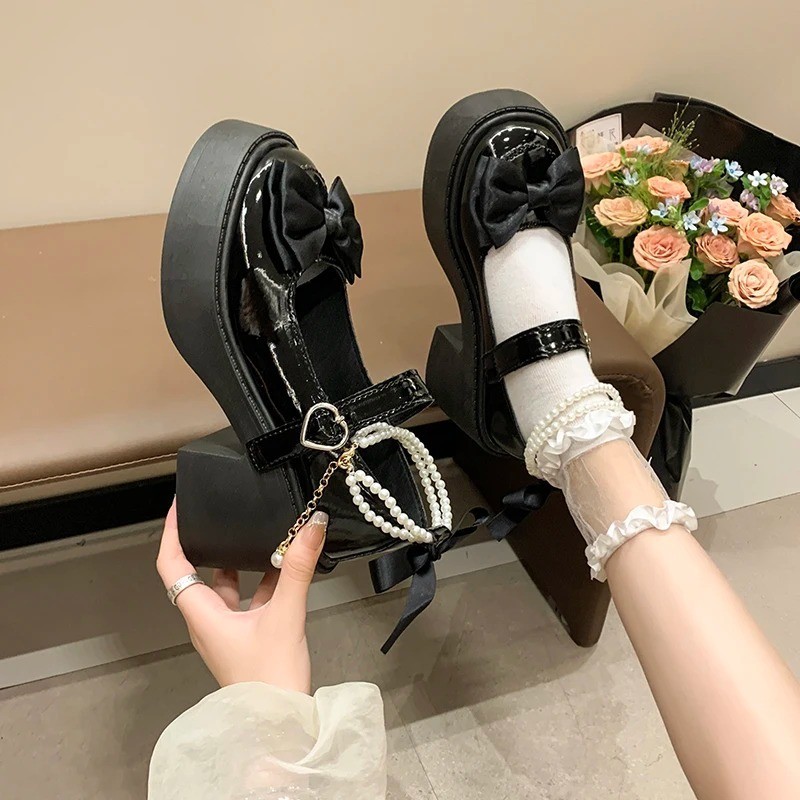 Women's Black Mary Jane Platform Pumps Chunky High Heel Ankle Buckle Shoes