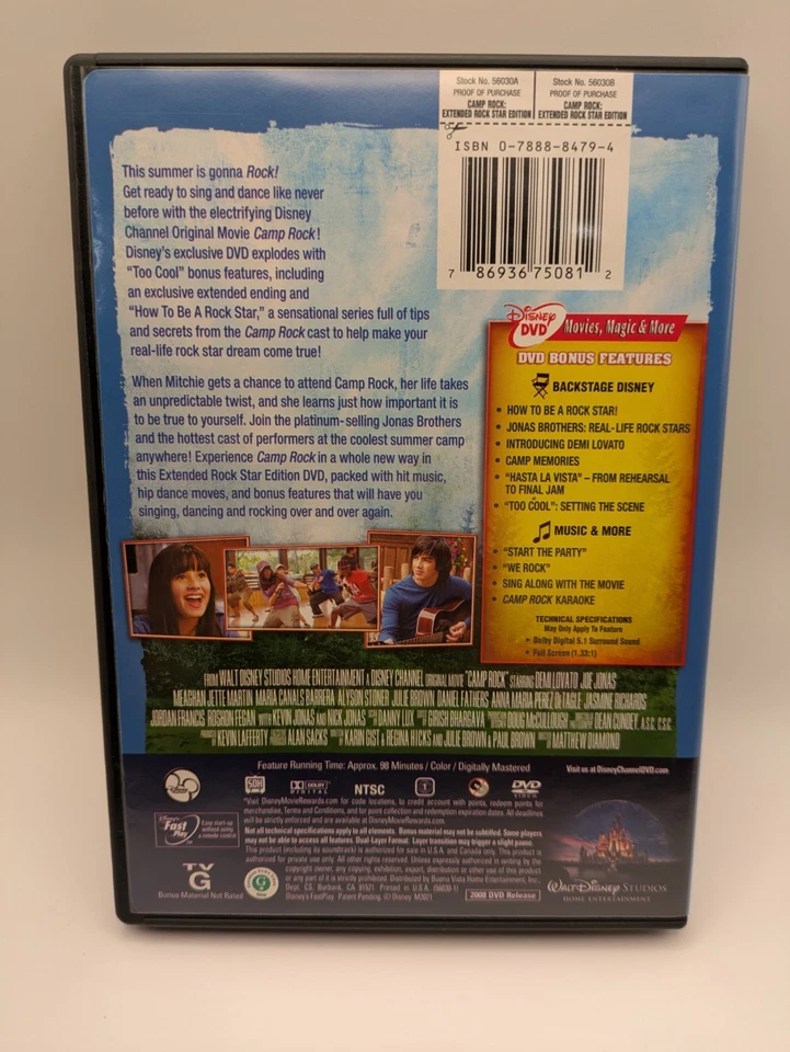 Disney Camp Rock DVD Extended Rock Star Edition Jonas Brothers Demi Lovato - Image 3 of 3