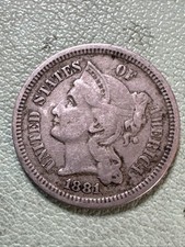 1881  3 CENT NICKEL  Very Fine VF++ Nice Type Coin