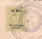 GERMANY DEUTCHSLAND  1963  5 DM CONSULAR REVENUE STAMPS ON PASSPORT PAGE