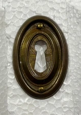 Vintage Antique Brass Keyhole Cover Plate Escutcheon - 2"T x 1.25"W - w/Nails
