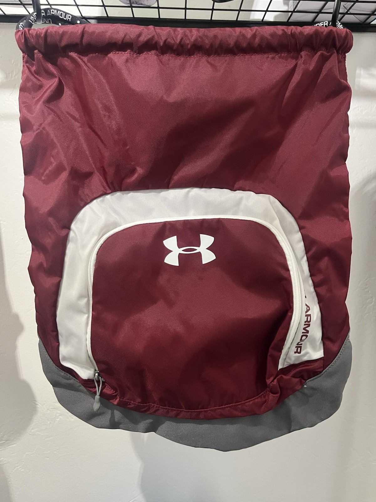 Under Armour Maroon Drawstring Backpack with Fron… - image 1