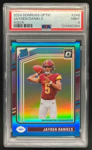 2024 Donruss Optic Jayden Daniels Aqua Rated Rookie #/299 Commanders PSA 9