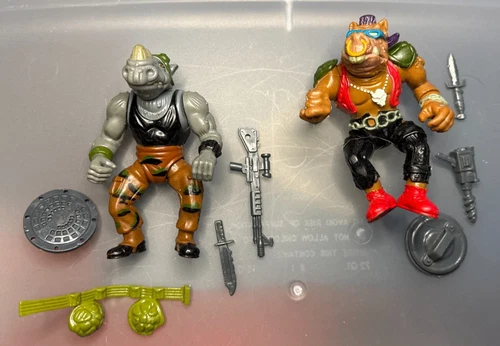 COMPLETE 1988 Softhead Bebop & Rocksteady VTG TMNT Ninja Turtles Action Figures