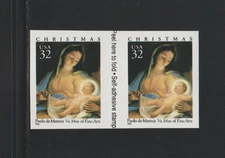 US ERROR Stamps: #3112b Madonna, Christmas: Die cut Omitted gutter pair!  MNH