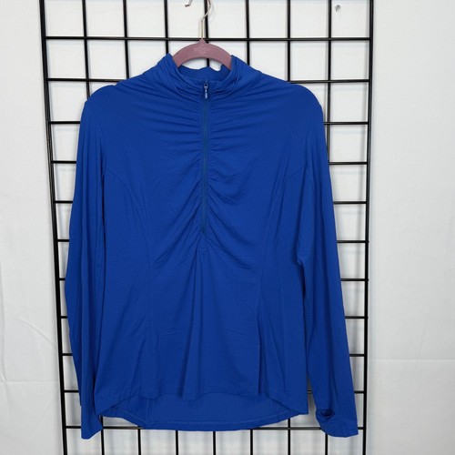 IBKUL 1/2 Zip Ruched Mock Golf Shirt Womens Large Blue Tennis Athletic UPF 50