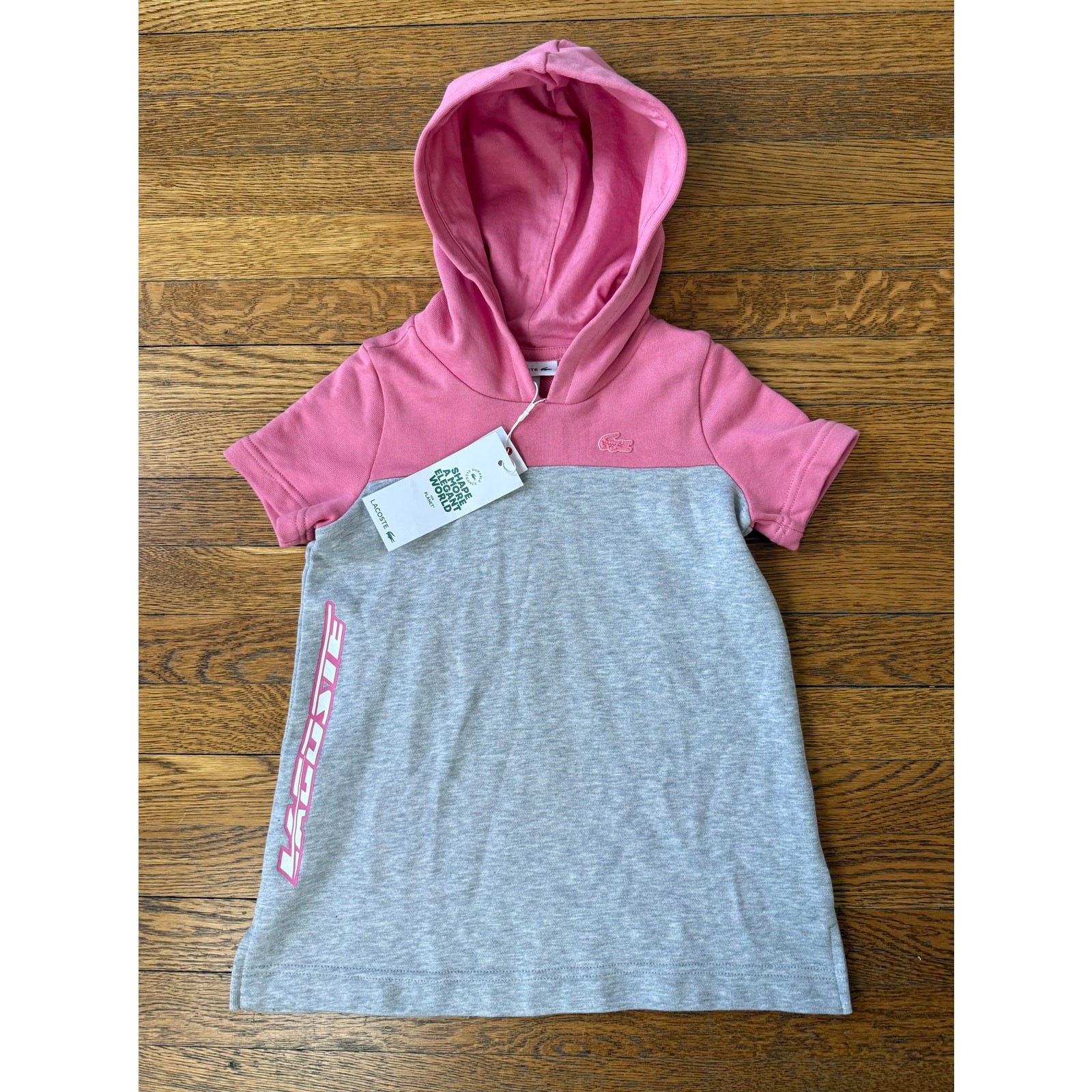 NWT Lacoste Girls' Gray & Pink Hooded Dress Size 2