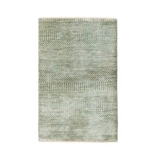 2'x3' Beige Hand Knotted Modern Grass Design Wool and Silk Mat Small Rug R76666