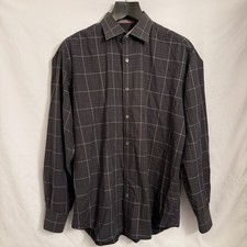 Bugatchi Dress Shirt Men Large Gray / Brown Plaid Button-Up Italy